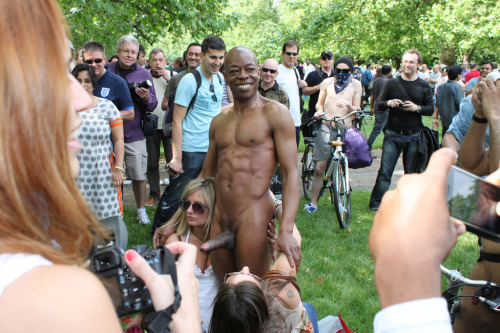 nudisterections:  This guy always gets a crowd a the World Naked Bike Ride! I just wonder why!   perfect settings