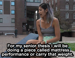gettingahealthybody:feministbatwoman:huffingtonpost:Columbia University Student Will Drag Her Mattre