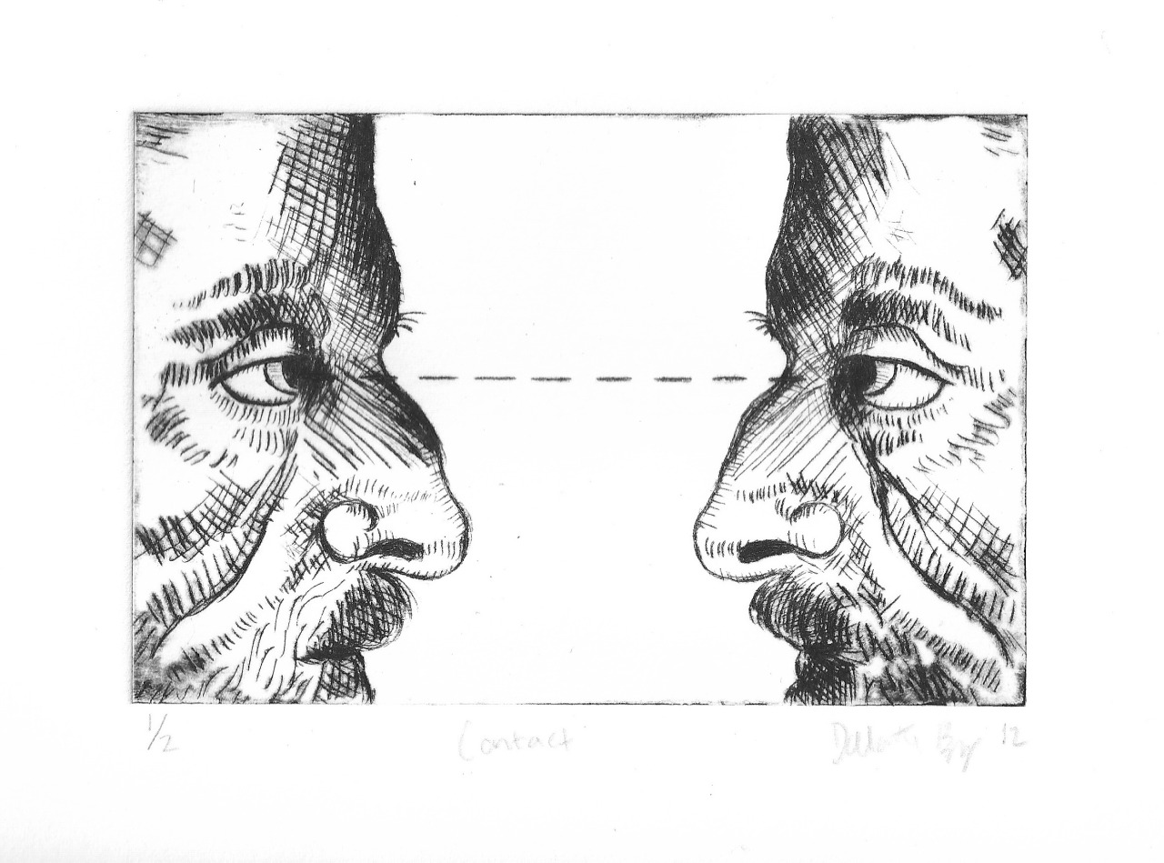 dakotabegg:  “Contact” series, 2012 Drypoint etching on plexiglass, newsprint