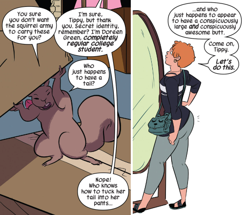 slbtumblng:  5ummit: The Unbeatable Squirrel Girl #1   ‘‘… Conspicuously large and Awesome Butt … ‘‘  dat tail~ <3