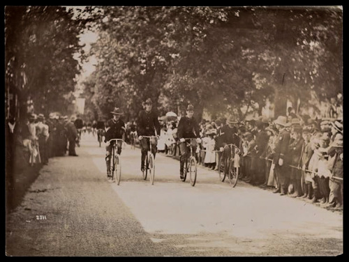 vintageeveryday: Pictures of uniformed bicyclists in a parade along a bicycle path in Coney Island, 