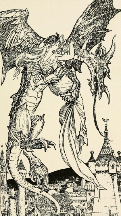 the-evil-clergyman:  The Dragon Flies Off with the Empress, from The Violet Fairy Book by Henry Justice Ford (1901)