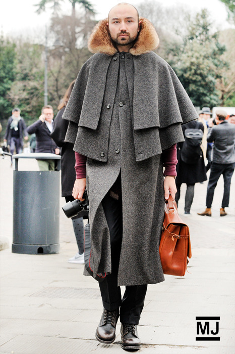 Spotted at Pitti wearing one of my Shepherd’s Capes.
Thanks to Monsieur Jerome for the feature!