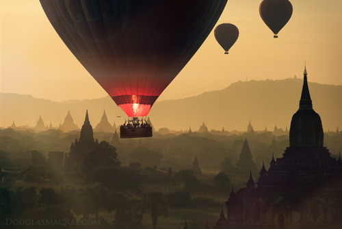 Hot air balloons at dawn over the plain of Buddhist temples at Bagan in Myanmar ©Douglas MacRae 