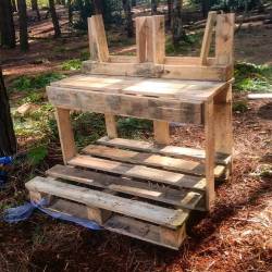 forresterbushcraft:  Working on a new mud kitchen using pallets I’m even re-sign the nails! #forestschool #DIY #myhandsache