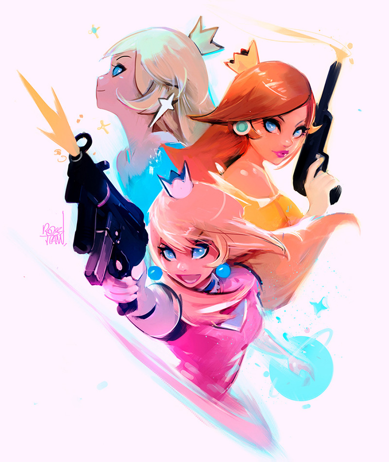 rossdraws:  Drawing the Mushroom Kingdom Princesses this week! This is a collaboration