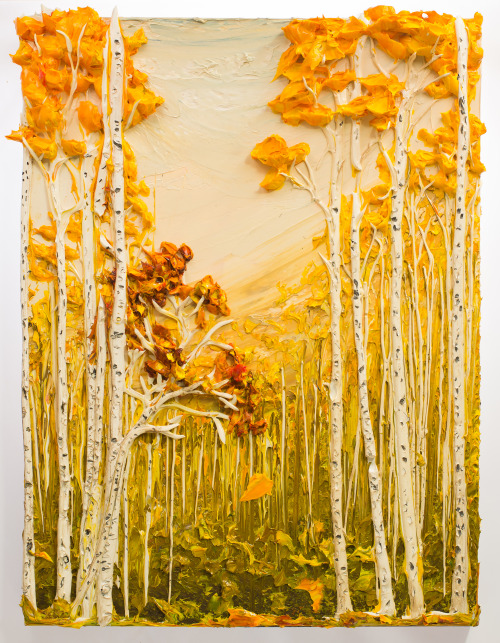 sculpted-paint:Yellow trees 24x24 inches Justin Gaffrey