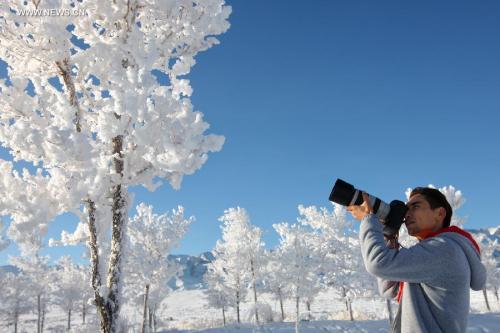 cctvnews:   These pictures shows the stunning beauty of the Tianshan Mountain scenery spot after sno