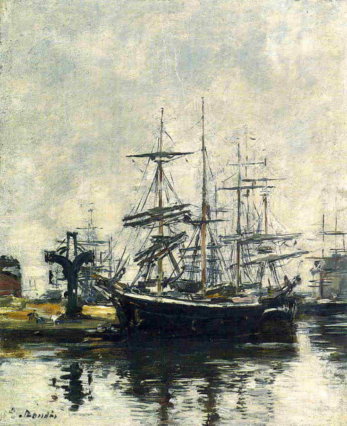 eugene-boudin: Sailboats at Dock Barre Basin, 1887, Eugene Boudin