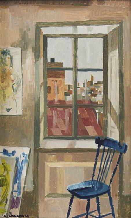 Interior   -   Harry Wichmann, 1966.Swedish, 1916-1993Oil on panel, 19 x12 cm.