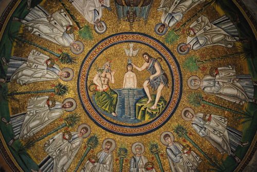 The baptistry ceiling mosaics in Ravenna, Italy. One of the 8 UNESCO World Heritage sites in Ravenna