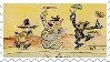 A stamp depicting the three main characters of the old comic strip Krazy Kat, Kat, Ignatz Mouse, and Officer Pupp.