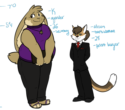 chub-united:  K and Alison character sheets! I figured that I might as well upload some of the stuff I had about these two since I’m evidently sticking with them! K works for a large company as the front desk receptionist. They have a  great memory