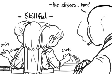 nyublackneko:  I was inspired by another Korean artist in this WHAT IF scenario where Crowbar G!Sans and Kitten are forced to become roommates (since it’s a crossover and they’re waiting for their respective Frisk/Gs to switch back).I imagine the