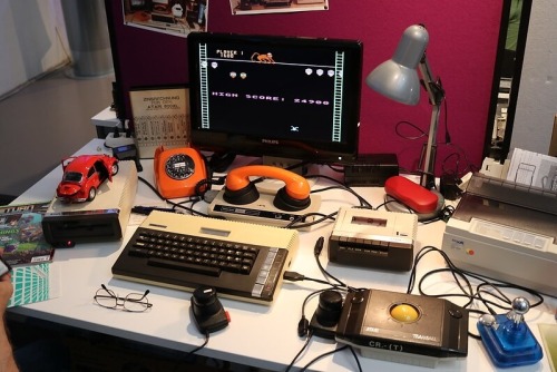 Atari 800XL set-up with modem and Trak-Ball.