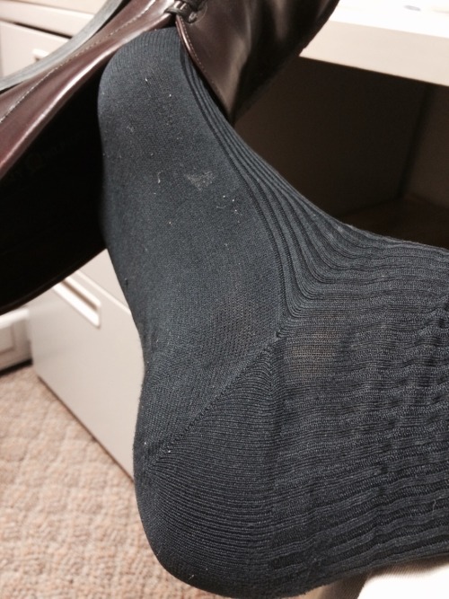 n2ftgear:  So I’m not sure if it’s the scent, the ridiculous dampness, or just the light cum stains spattered about on this pair of navy gold toe socks I received from one of my Tumblr followers but I am HORNY AS FUCK today in the cube farm!!!  By