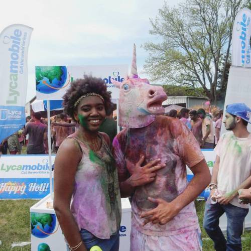 At #houstonholi with a #unicorn trying to #bhangra lol #holi #festivalofcolors