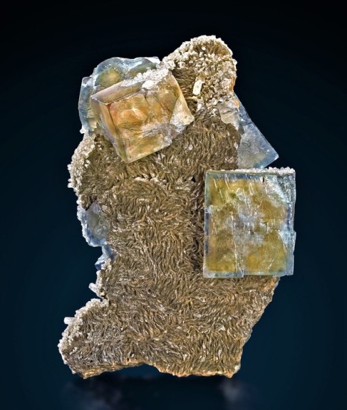 Fluorite with Calcite on Siderite - Valzergues, Aveyron, Midi-Pyrénées, France      