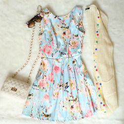 romwe-fashion: Floral Print Backless Sweet Dress 