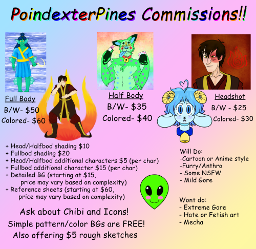  Hello everybody! Commissions are now open!! I will be accepting payments through PayPal and CashApp