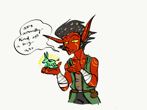 my fire genasi half elf monk, kenren explaining that his jade donkey statue is not little.