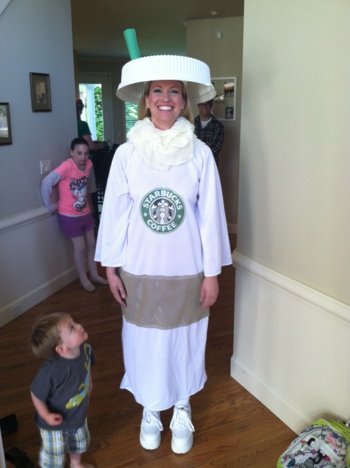 rehabbed:The woman I babysit for dressed up as a Starbucks cup for a party omfg