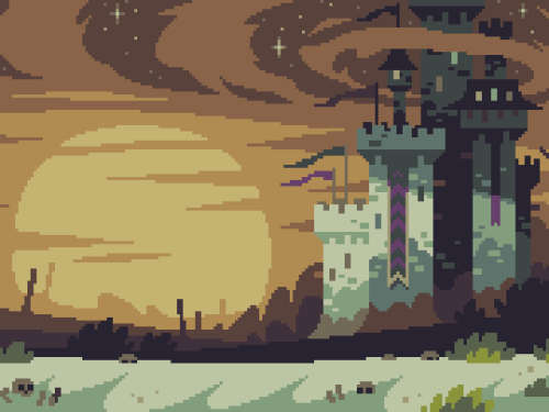 retronator:  This is beyond-beautiful background art from Curses ‘N Chaos by tributegames, pixeled to perfection by Stéphane Boutin a.k.a. jgsboutain.Check out the game’s release trailer and follow Tribute Games on Facebook and Twitter if you’re