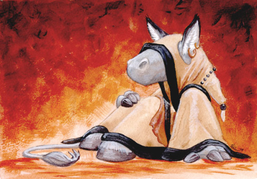 Ursula Vernon - 2004Yerf.org description: An odd little watercolor/acrylic donkey in robes. (I woke 