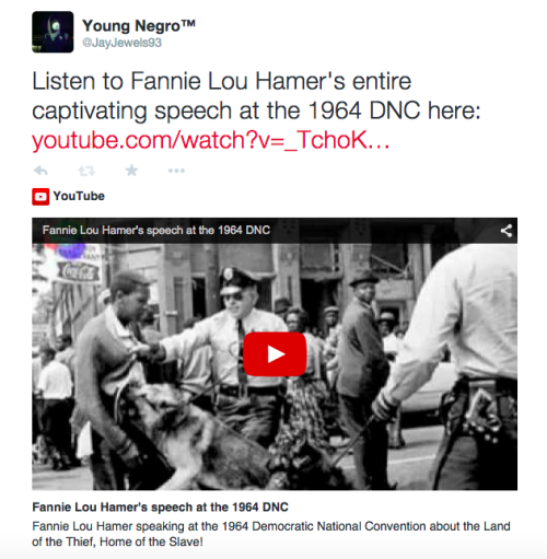 actjustly:Day 3 of #BlackHistoryYouDidntLearnInSchool - Fannie Lou Hamer. Fannie Lou Hamer’s speechMy twitter