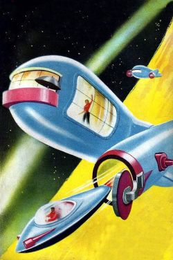 atomic-flash:  The Home In Orbit - Cover Illustration from  the Spanish Sci-Fi pulp book series ‘Futuro’ No. 17 published in 1954.  Artist unknown.                                               