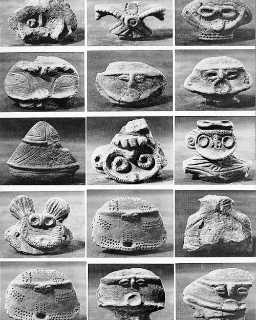equatorjournal:Japanese Pottery: Clay figurines from the Jomon Period, 10,000 BC to 300 BC.“Some of 