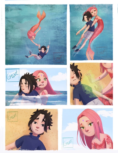 legasset:  I while ago I did some panels of a sasusaku mermaid au, here are more drawings to that idea 😊