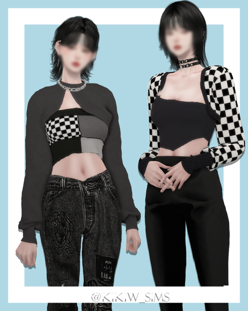 [KIKIW]black and white checkerboard top ♥New mesh♥1 color♥Base game compatible&