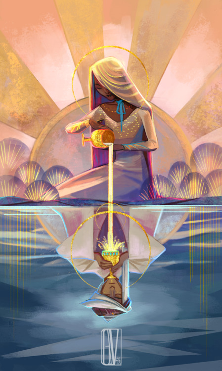 kurocyou:Two of Cups, a cart I made for Vox Arcana - Voice of Tarot, a collective tarot deck made by a team of italian artists. I made this back in 2018, and since the deck is finally out I can show it!