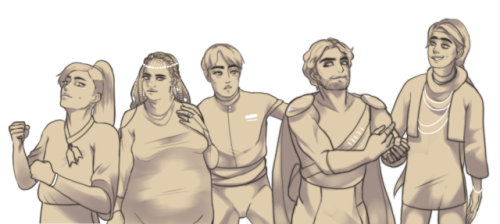 these r the 5 leaders in my conlang universe and goodness i want to cry after drawing all of that bc