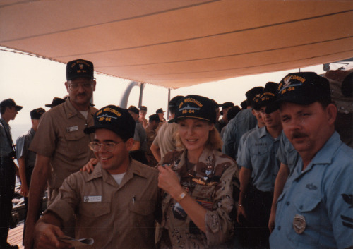 mynavyadventure:Steve Martin and Victoria Tennant visit the Wisconsin 10-20-1990