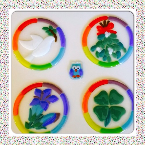 <p>These beautiful glass medallions were hand made and fired by Pierangelo Tosi on July 18-19, 2015. These commemorate a very special event. He will soon put chains and/or frames around them. You can order these medallions at <a href="http://gaelglass.com">http://gaelglass.com</a> or write to: laurasweeneywrites@gmail.com<br/>
By GAEL Glass</p>