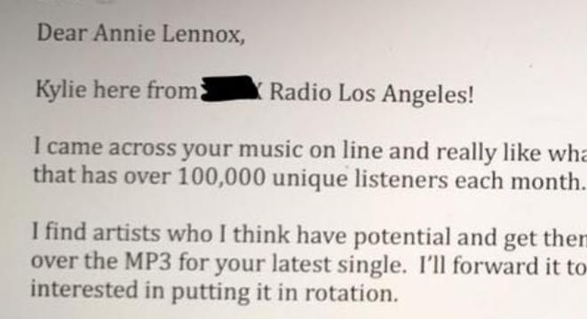 Unfortunate Radio Station Employee Sends Letter To Annie Lennox via Digg http://ift.tt/2s9LQix