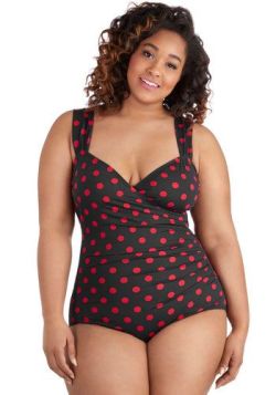 plus-size-swimmer:  Black with Red Polka