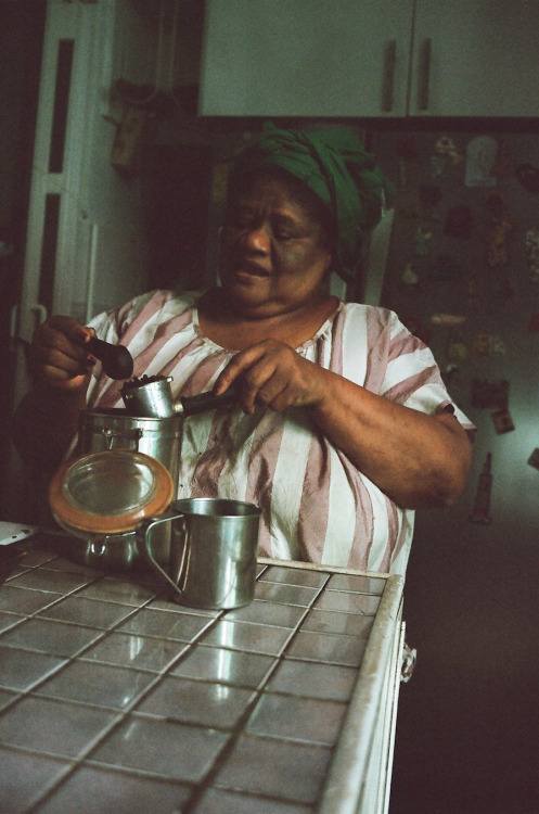 Cristina making coffee. 2012