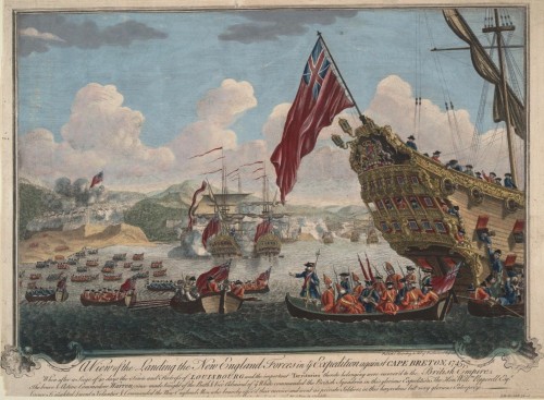 View of the English landing on the island of Cape Breton to attack the fortress of Louisbourg, 1745.