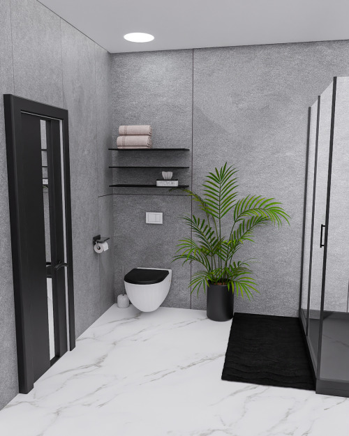 Dark Modern Bathroom  Hey babies! Here’s a new bathroom I’ve been working on. I hope you