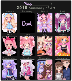 xmayuu:  It’s been an ok year I guess in terms of art, I have no idea if I have improved.. but I really like how colourful this all looks c:   Here is my 2O14 one if anyone is curious ~  http://sta.sh/01roz56eaxtf 