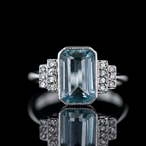 The Gryphon's Nest — Art Deco Aquamarine & Diamond Ring!
