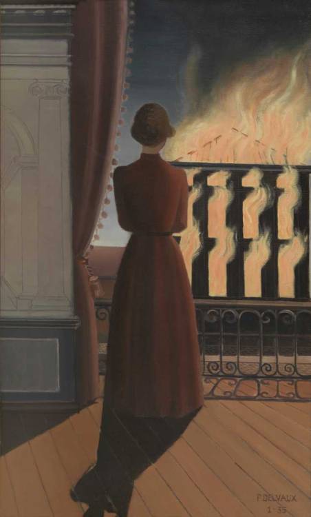 L'Incendie   -   Paul Delvaux 1935 Belgian  1897-1994Musées Royaux des Beaux-Arts de Belgique, Bruxe