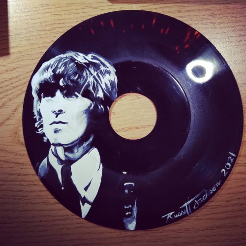 George Harrison. Acrylic on vinyl. Commission, NFS. #georgeharrison #thebeatles #classicrock #rockan