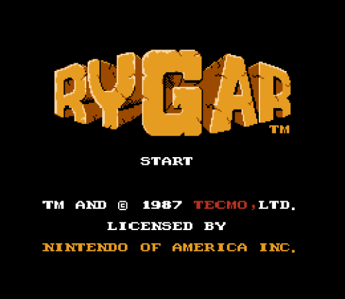 RYGARNES, 1987. Game developed and published by Tecmo.