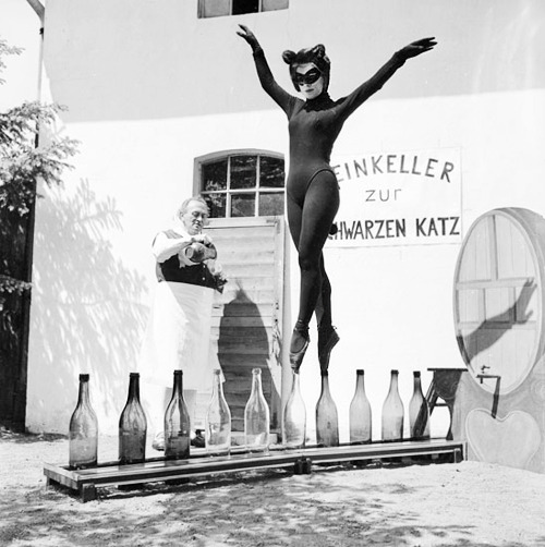 Seventeen-year-old Bianca Passarge of Hamburg dresses up as a cat and dances on wine