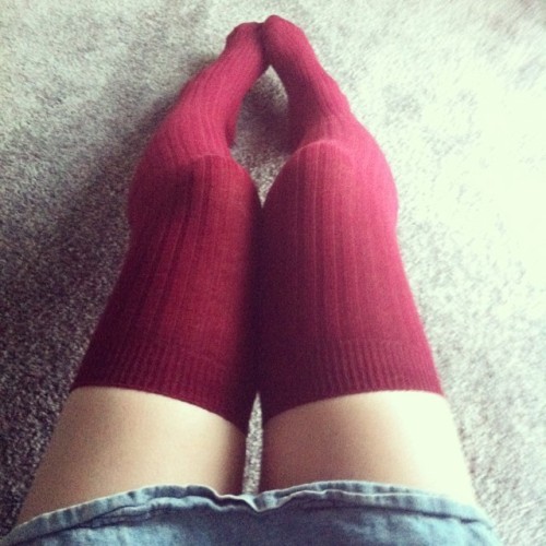 raggedydoll:  Burgundy thigh-hi socks i got from #sandysshop on #storenvy ! You should definite