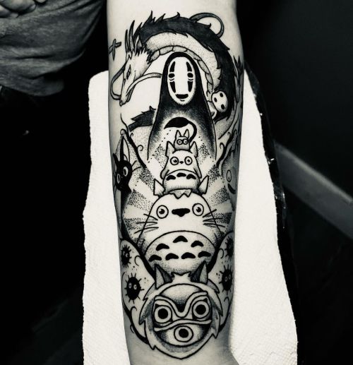 ig: ahopkinstattoo blackw;dots;howls;kiki;mononoke;spirited away;totoro